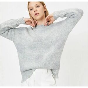 NWT KOTON Womens Metallic Gray Knit‎ Sweater Crew Neck Long Sleeve XL Y2K Chic